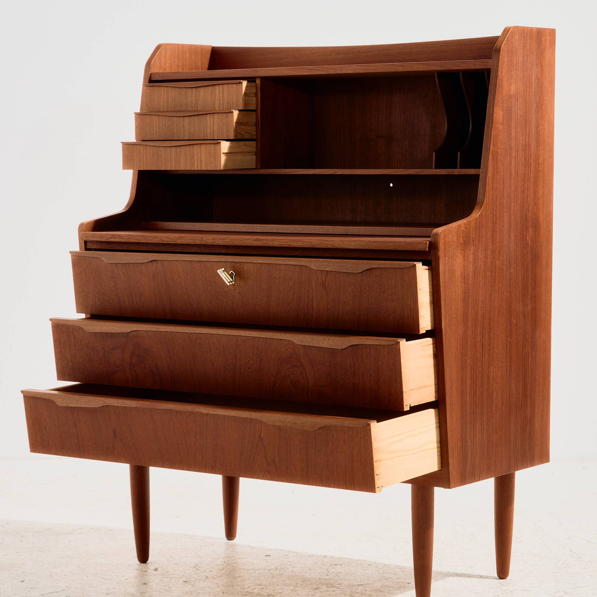 Restored teak cylinder desk