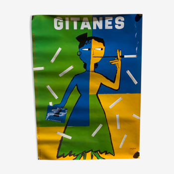 Vintage advertising poster Gitanes signed Savignac Régie des tabac Seita