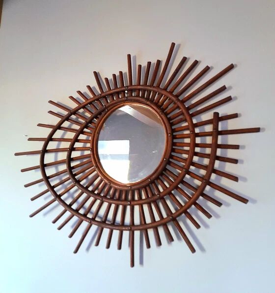 Miroir spirale en rotin 1960