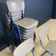 Set of 12 gray wood school chairs with blue feet Netherlands 70s/80s
