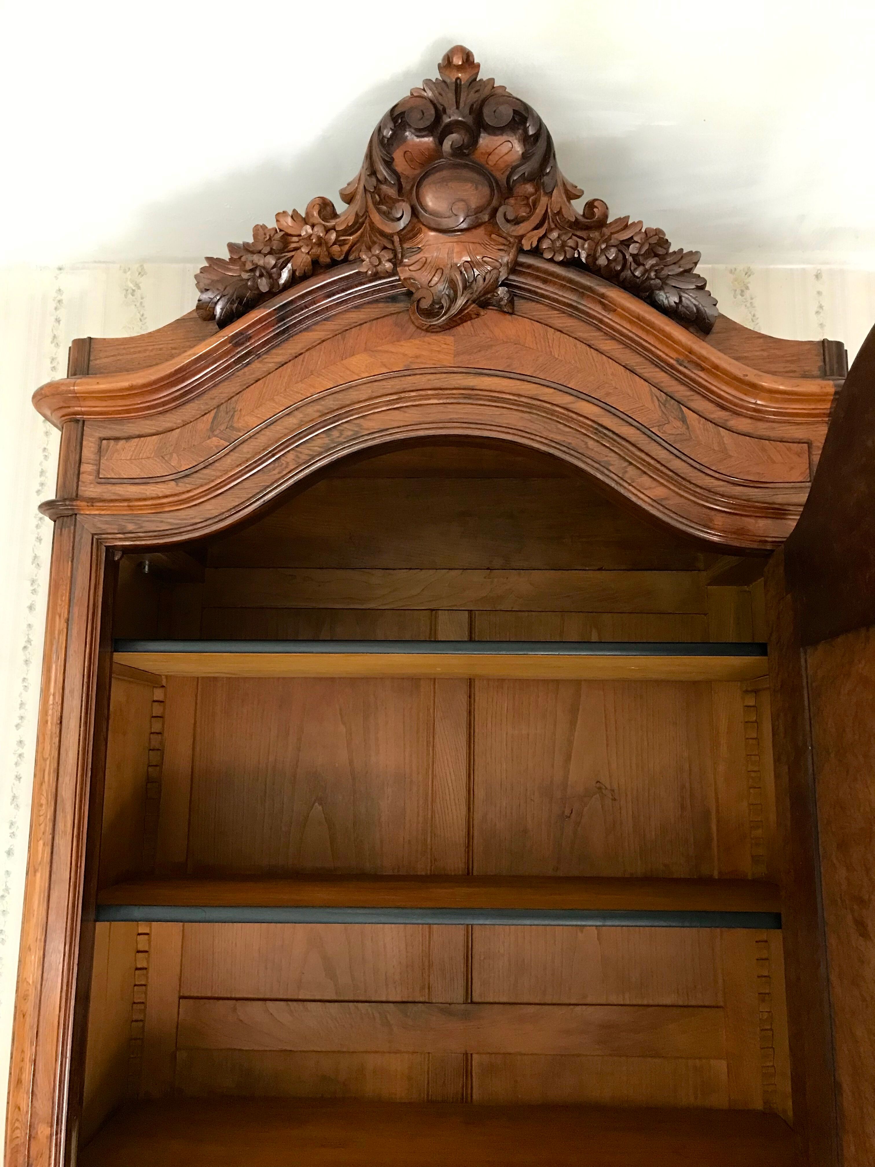 Bonnetière antique wardrobe with beveled ice interior elm magnifying glass style rocaille louis xv