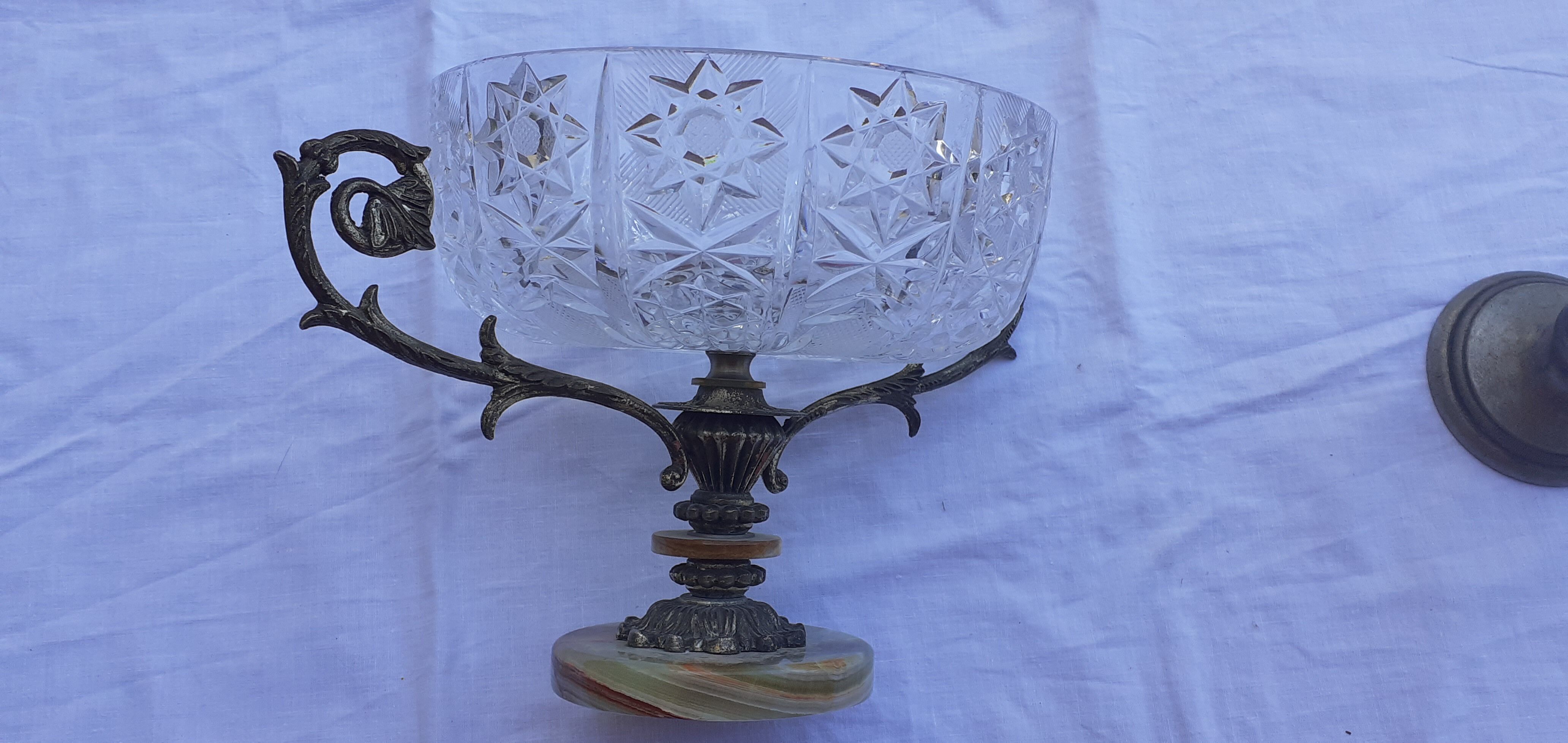 Crystal cup and silver metal