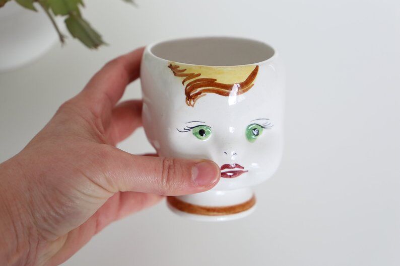 Vintage flower pot face, ceramic