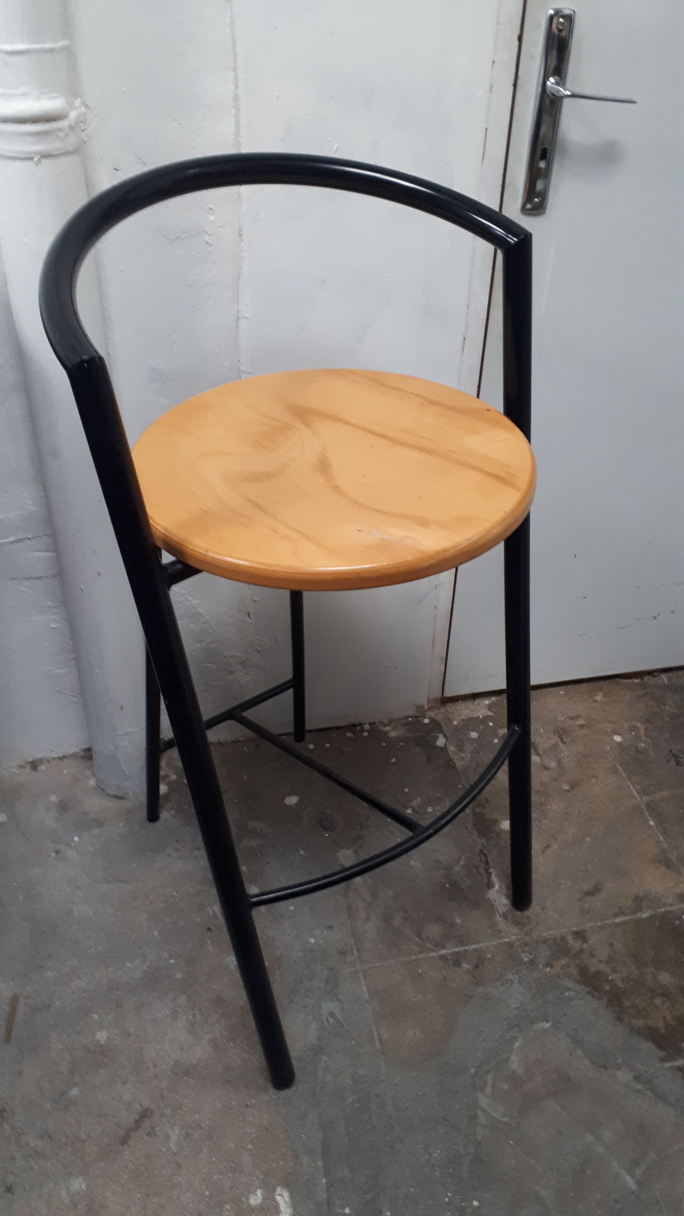 pair stool bar design vintage 1980 black metal wood