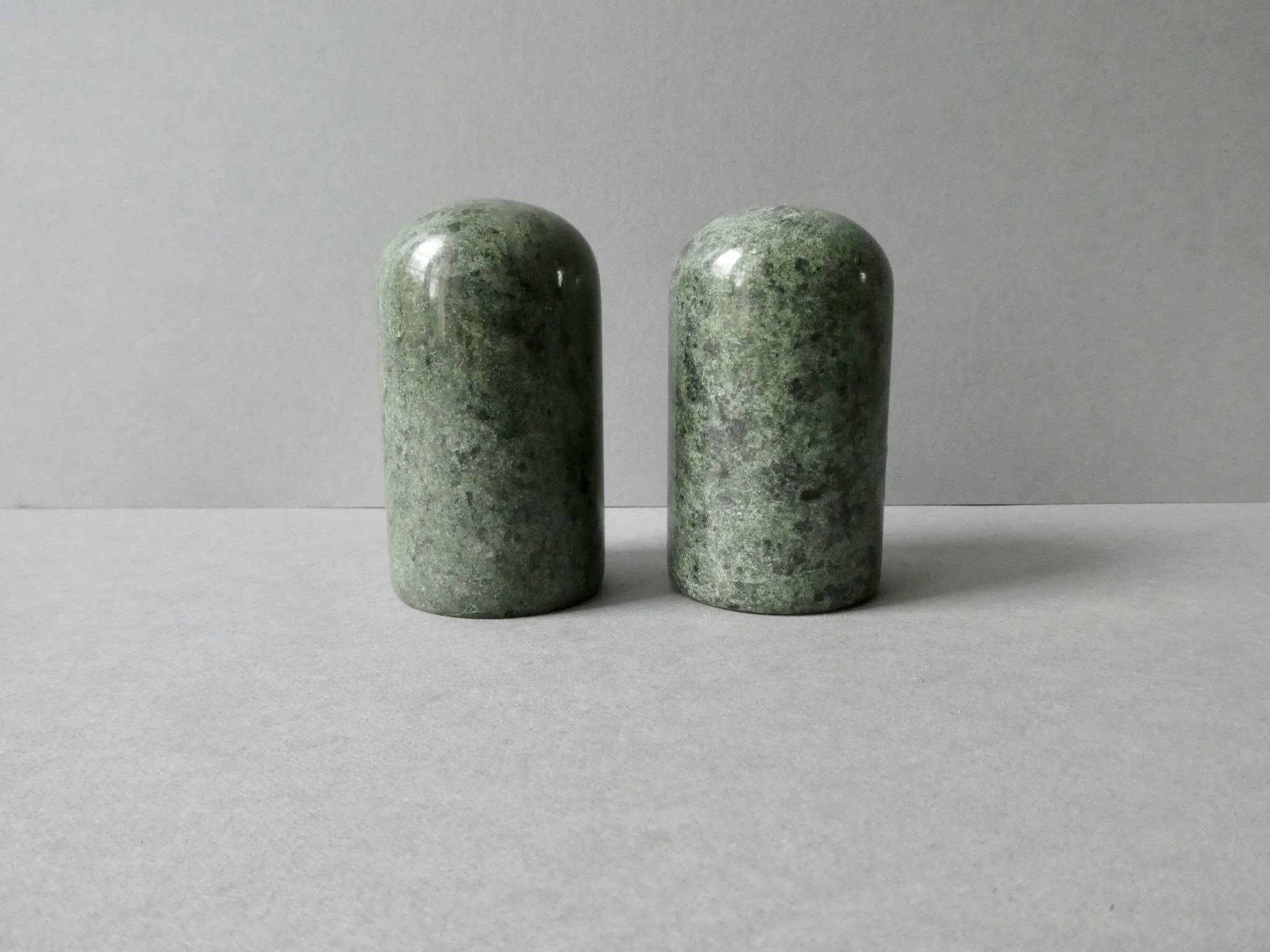 Green marble salt and pepper shakers, 1980s