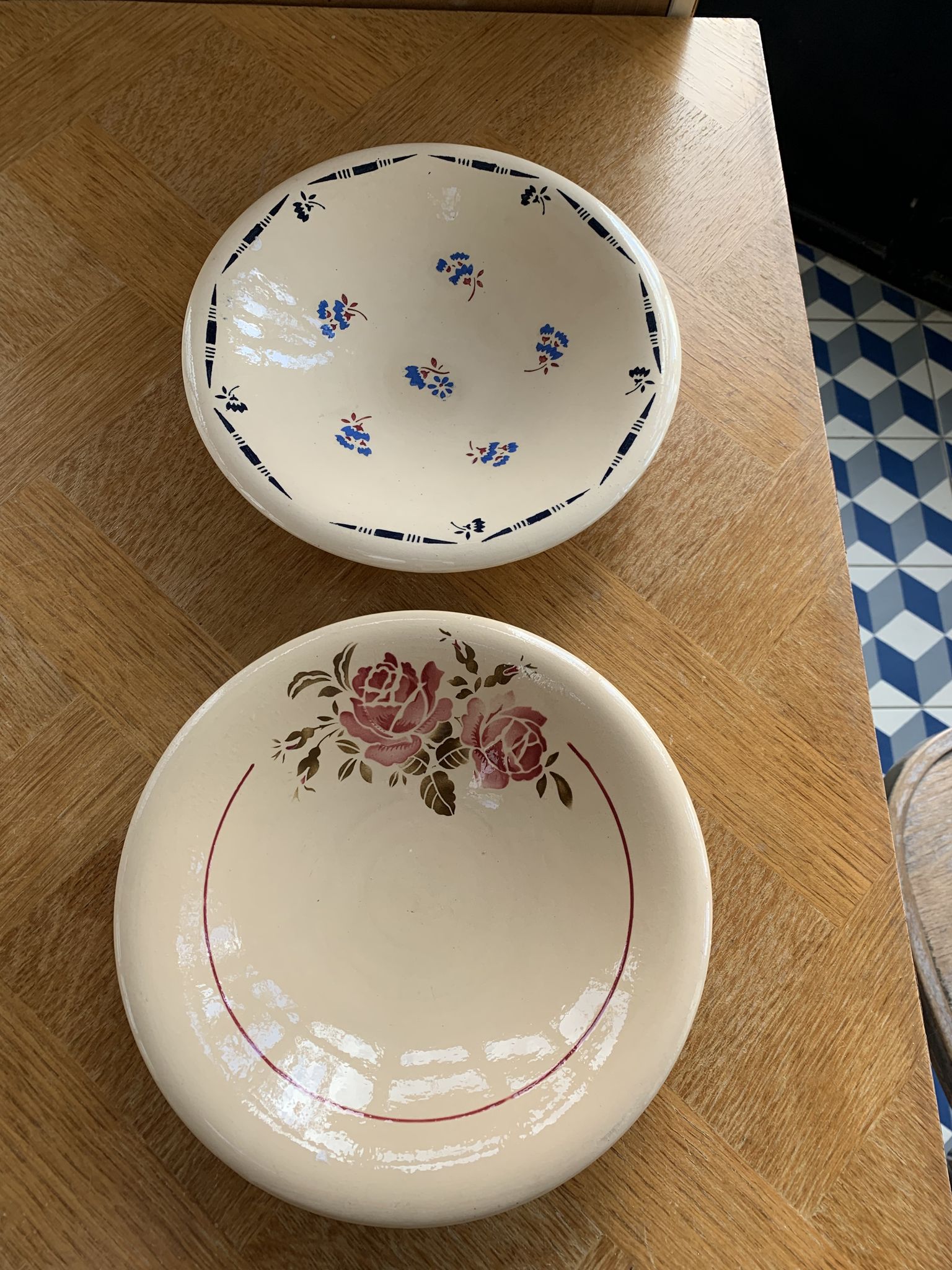 Two hollow dishes in glazed ceramic old model flora KG France luneville