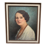 Painting Portrait of a woman with pearls E. Chevereau