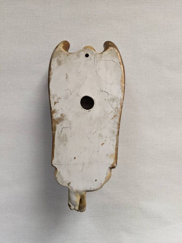 Bénitier céramique ange ailé antique objet religieux décoration campagne