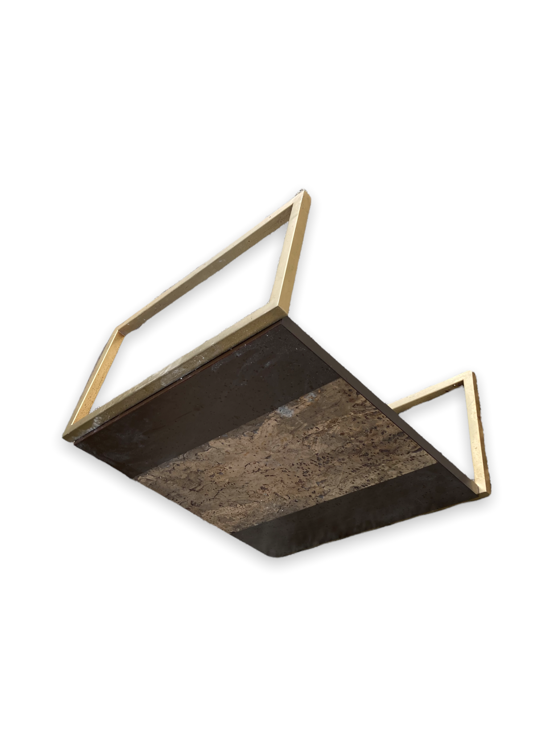 Coffee table in cork, wood and gilded steel in the taste of Romeo Rega