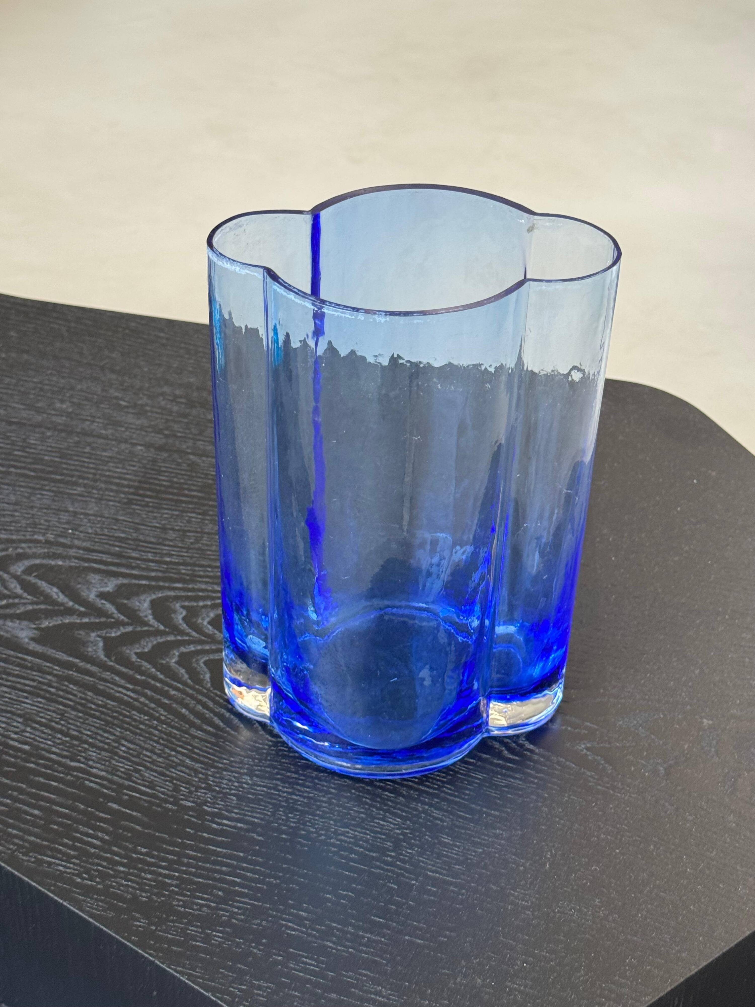 Mid century Murano Vase, Blue shaped Glass, 1960's