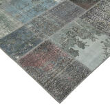 Hand-knotted oriental overdyed 197 cm x 300 cm grey patchwork carpet