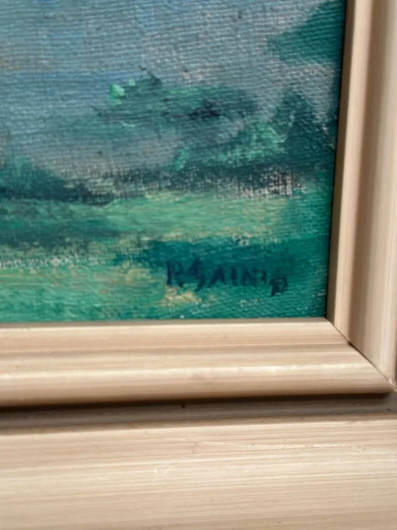 Original Oil on Canvas – “House near The Lake” by Fern I. Coppedge – Signed – Vintage & Framed – 30 × 24 cm (11.8" × 9.4")