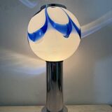 Mid – century Large glass table lamp with blue swirl , 1970s Italy