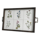 Old wooden plateau with floral tiles