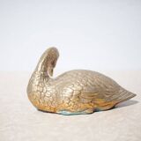 Brass duck, vintage duck figurine, brass animal, brass statue, duck statue, lying duck