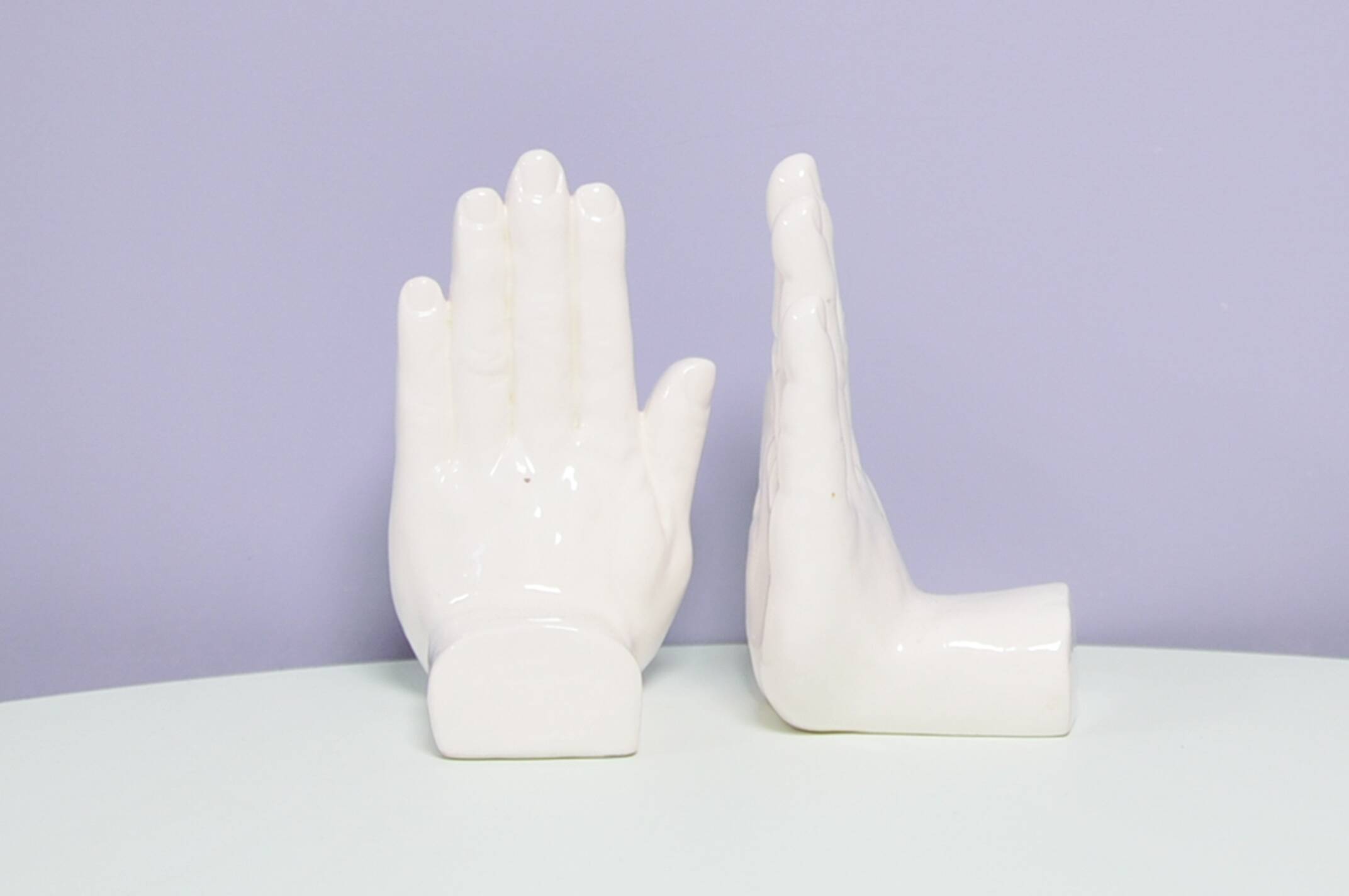 Set of 2 white porcelain hand bookends