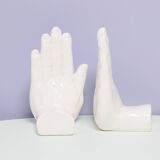 Set of 2 white porcelain hand bookends