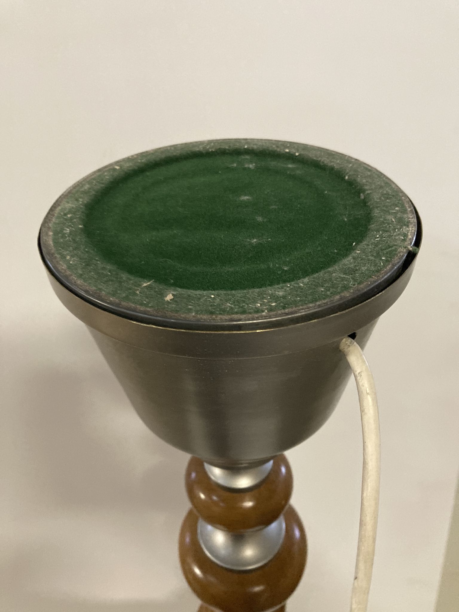 Teak and zinc bobbin style large table lamp, Denmark, 1970s
