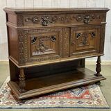 Early 20th century Breton oak serving trolley with a marble top