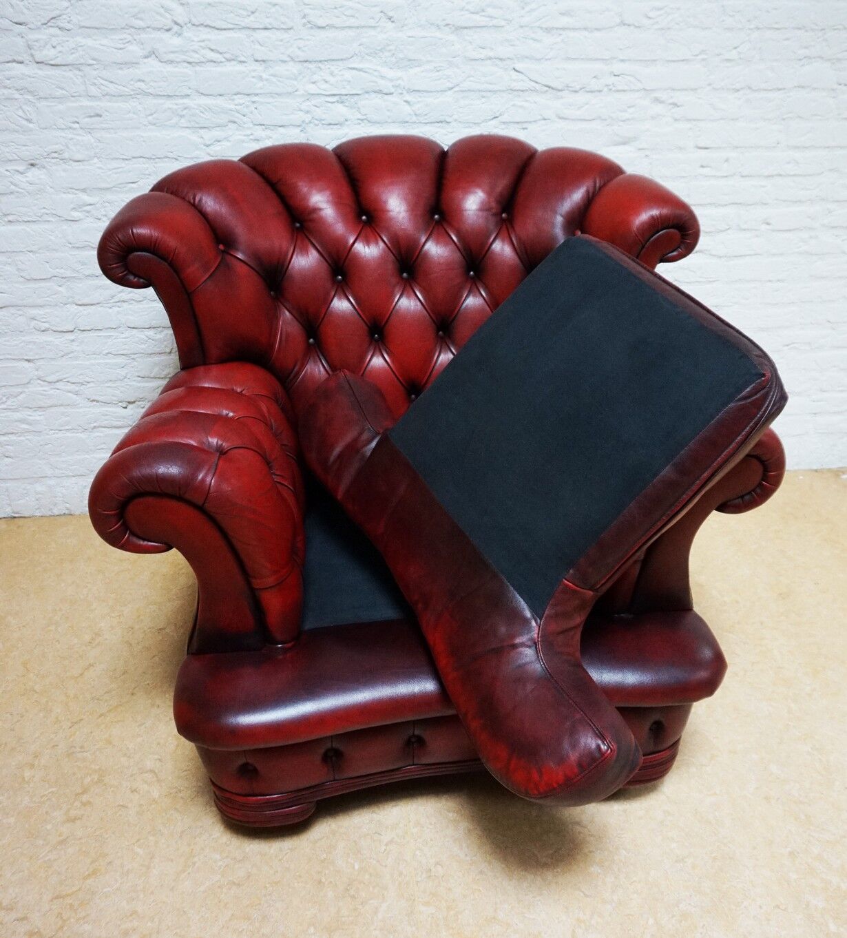 Vintage English Leather Dellbrook Chesterfield Club Chair