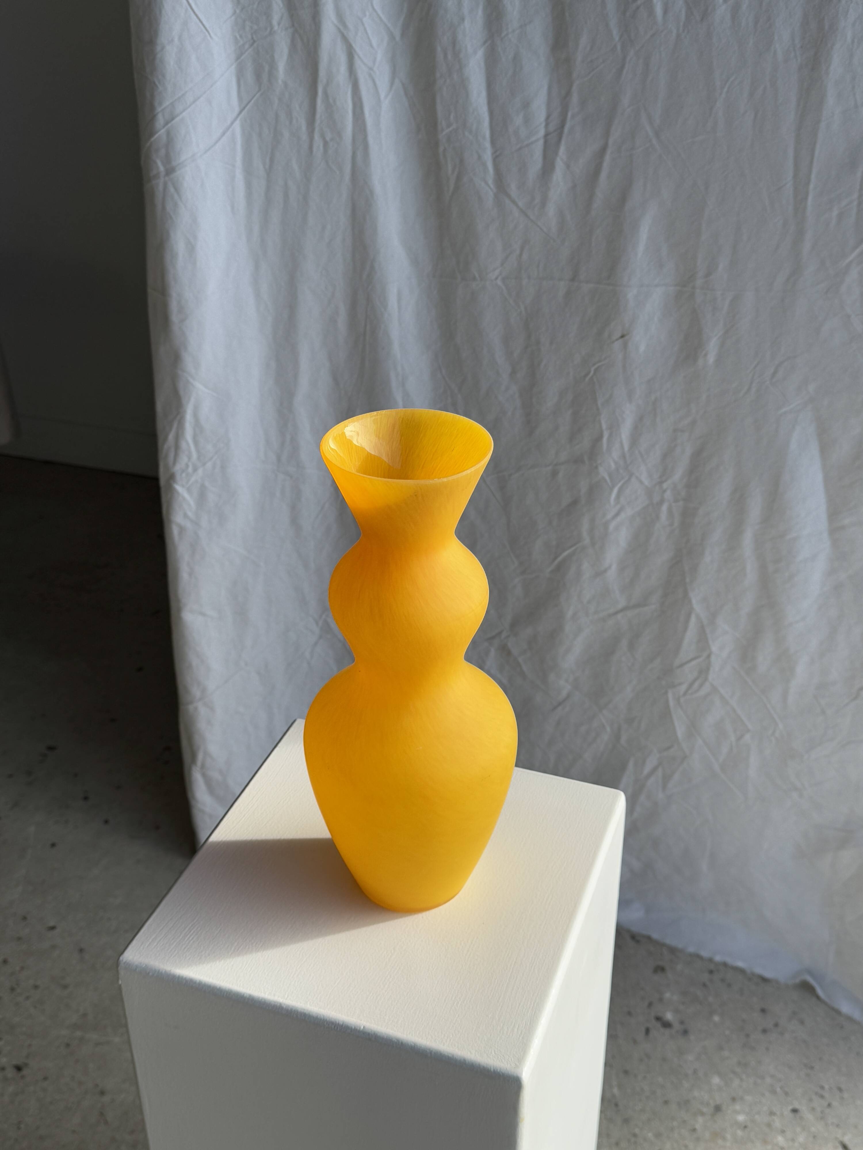 Modern vase in vintage opaline yellow glass H:30cm