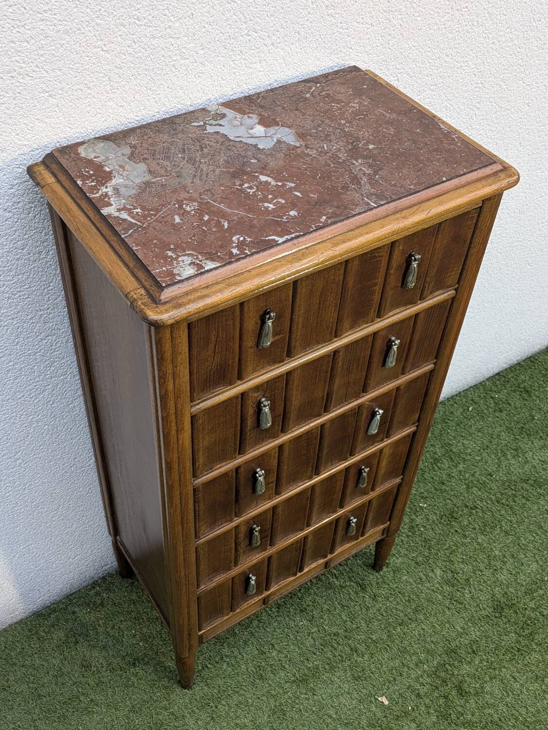 Chiffonnier vintage Art Déco bois & marbre 1940-50