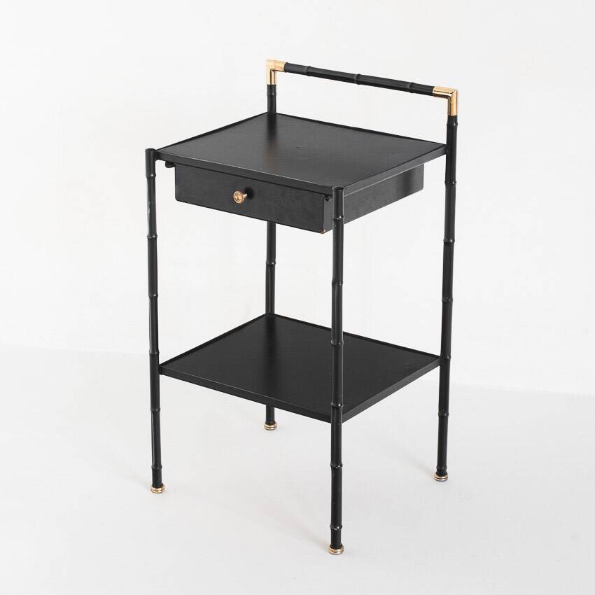 Vintage coffee table in iron (faux bamboo) and black escay. France, 1960s.