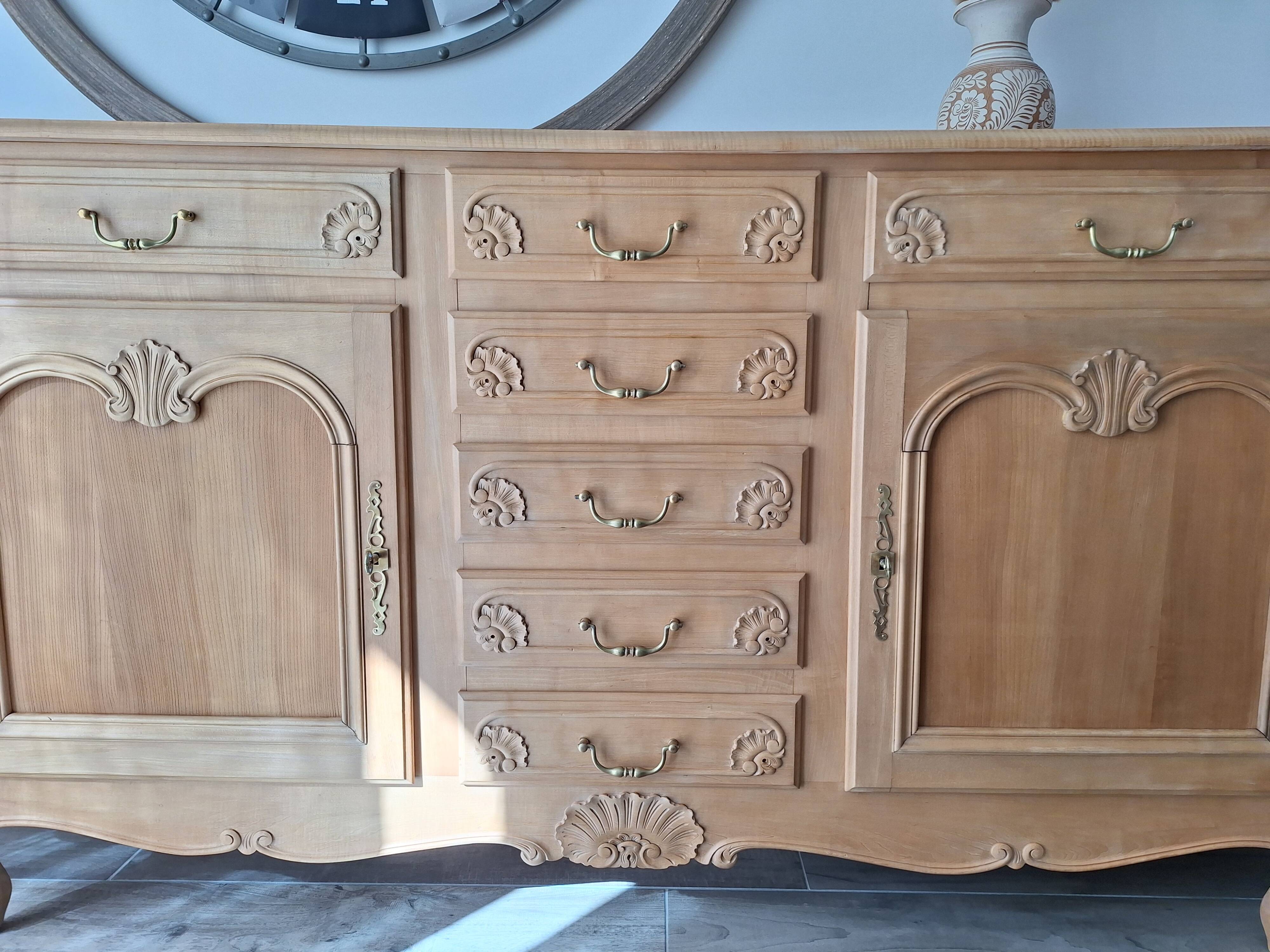 Low buffet in solid cherry wood renovated – Louis XV style – 250 cm