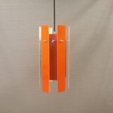 Danish hanging lamp model "Cocktail" consisting of 12 red/white aluminium slats
