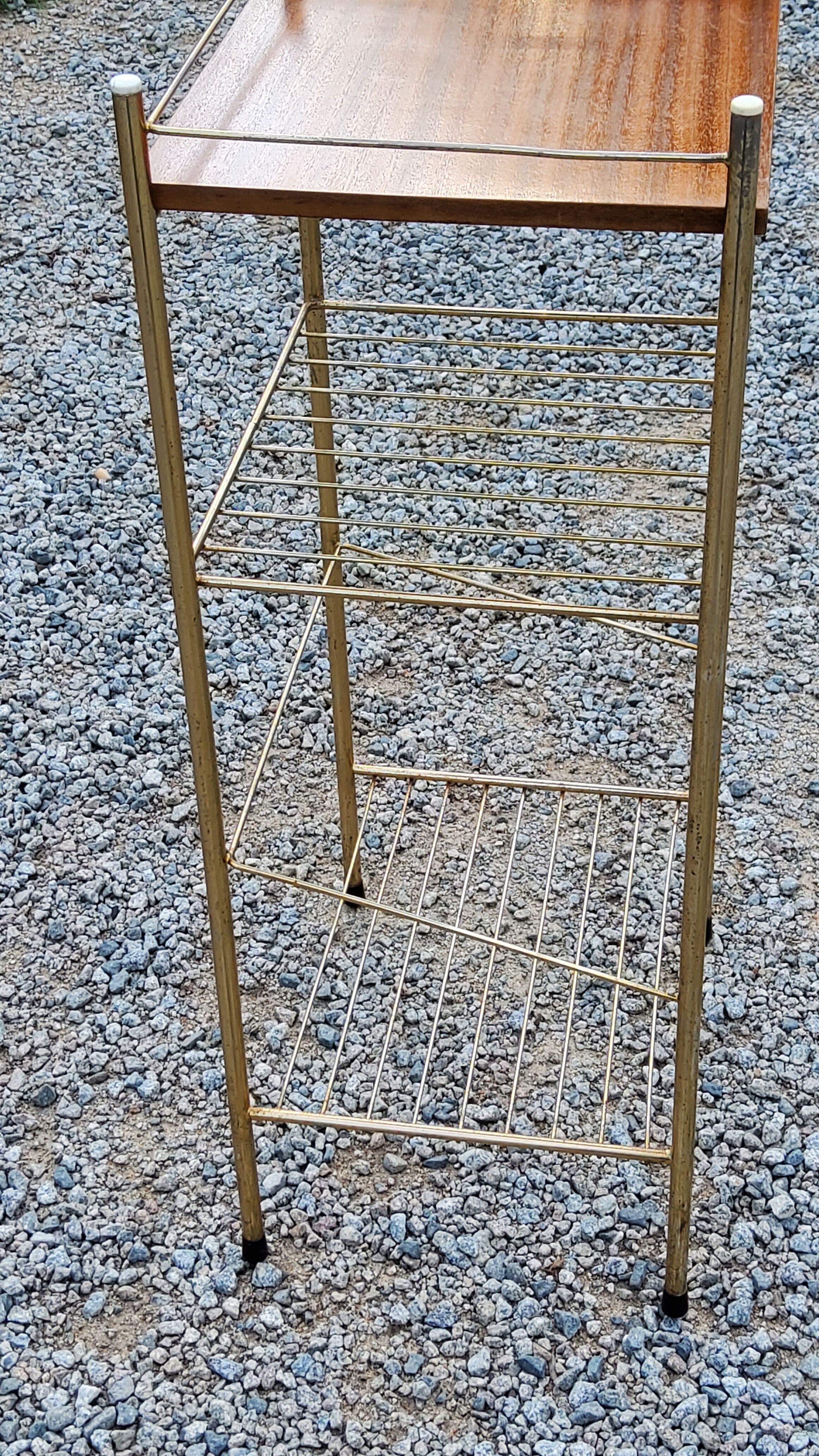 Bedside table from the 50s in gold metal and blond mahogany