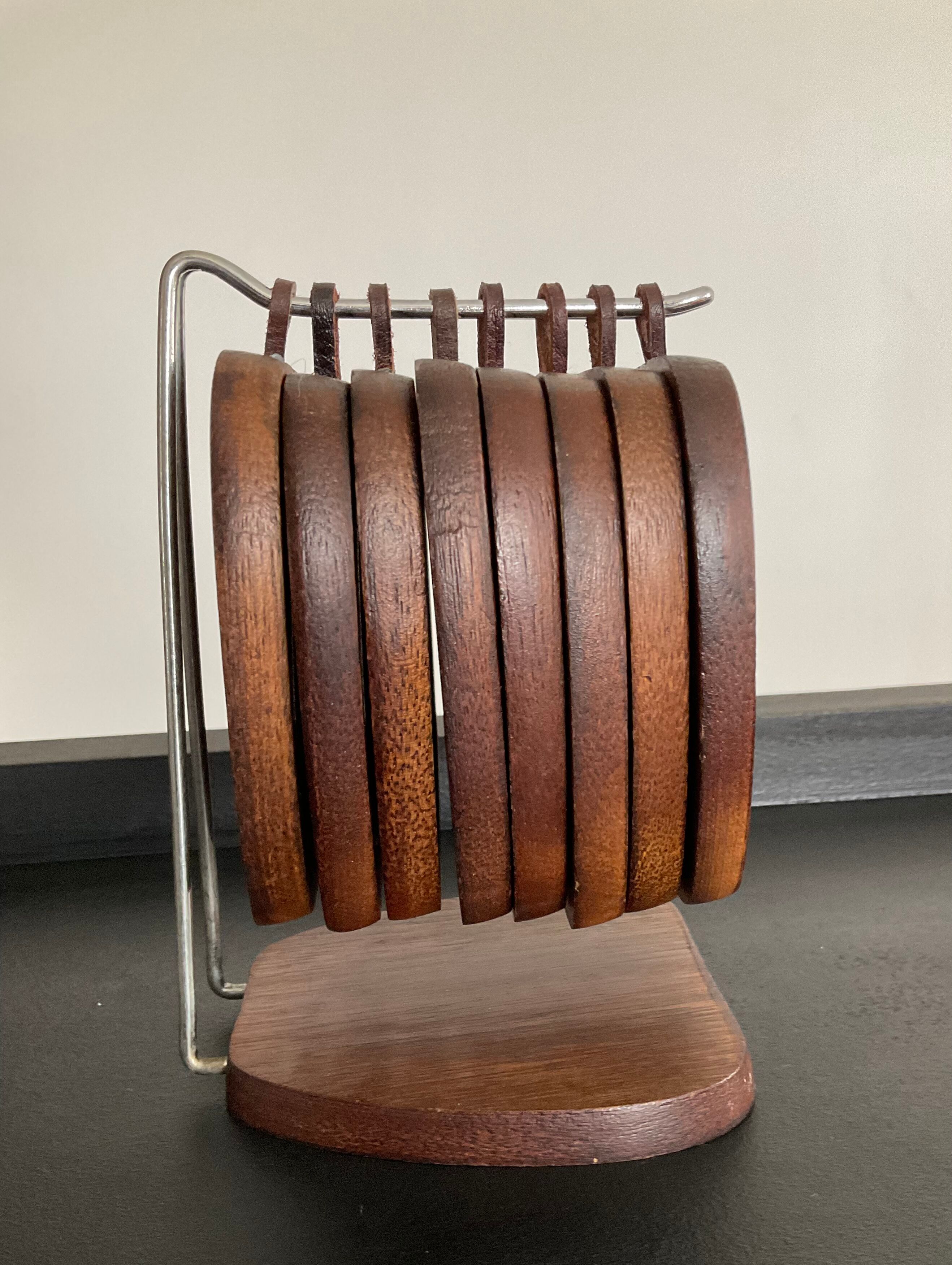 8 dessous De verre vintage en bois années 70 avec son support