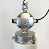 Vintage aluminium industrial lamp with milk glass, 1970s