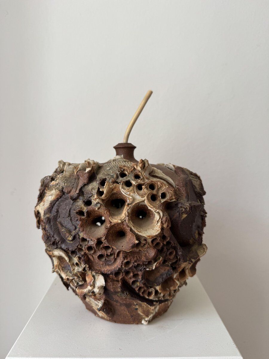 Danish brutalist stoneware table lamp by Bodil Marie Nielsen, 1970s