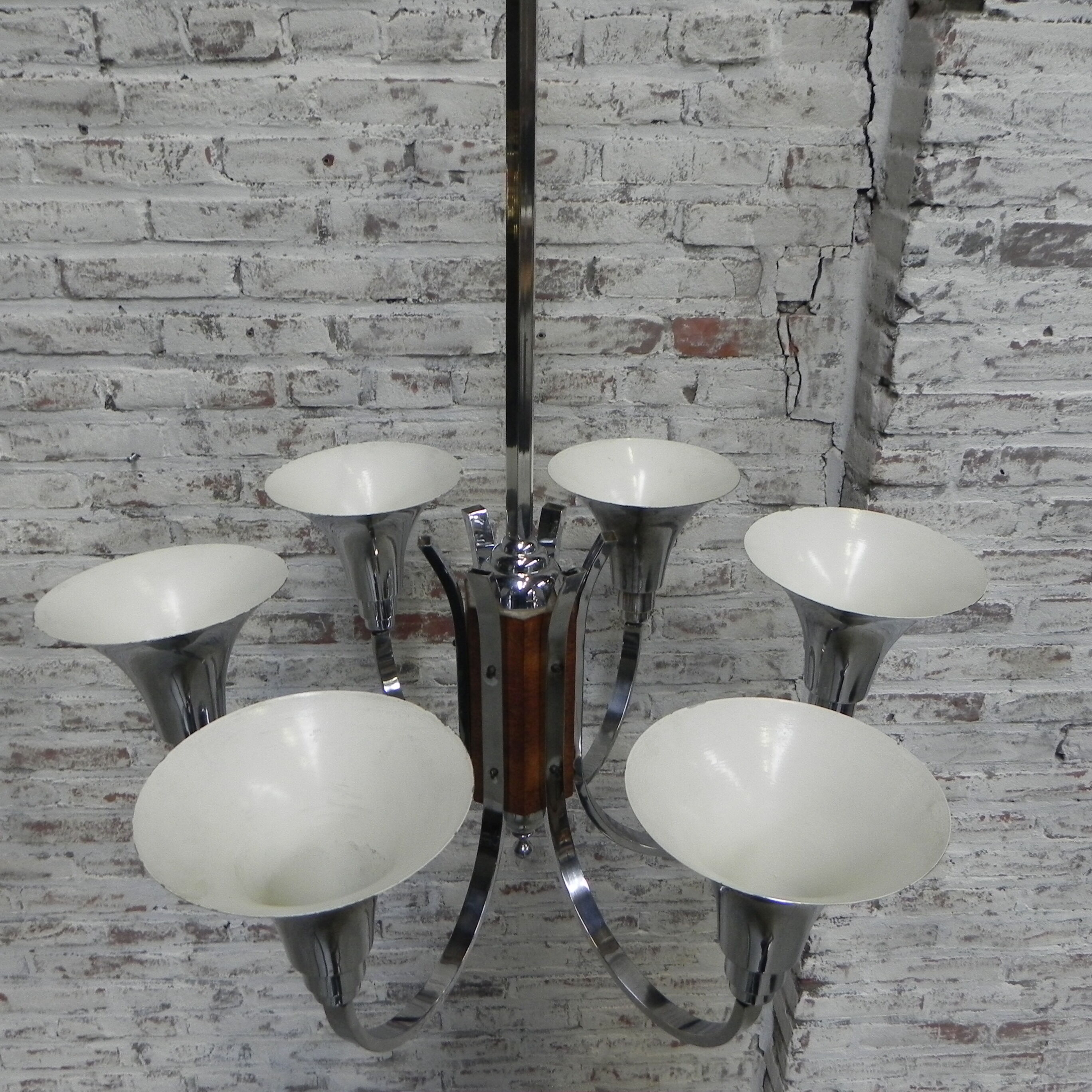 Art Deco hanging lamp with 6 chromed vials