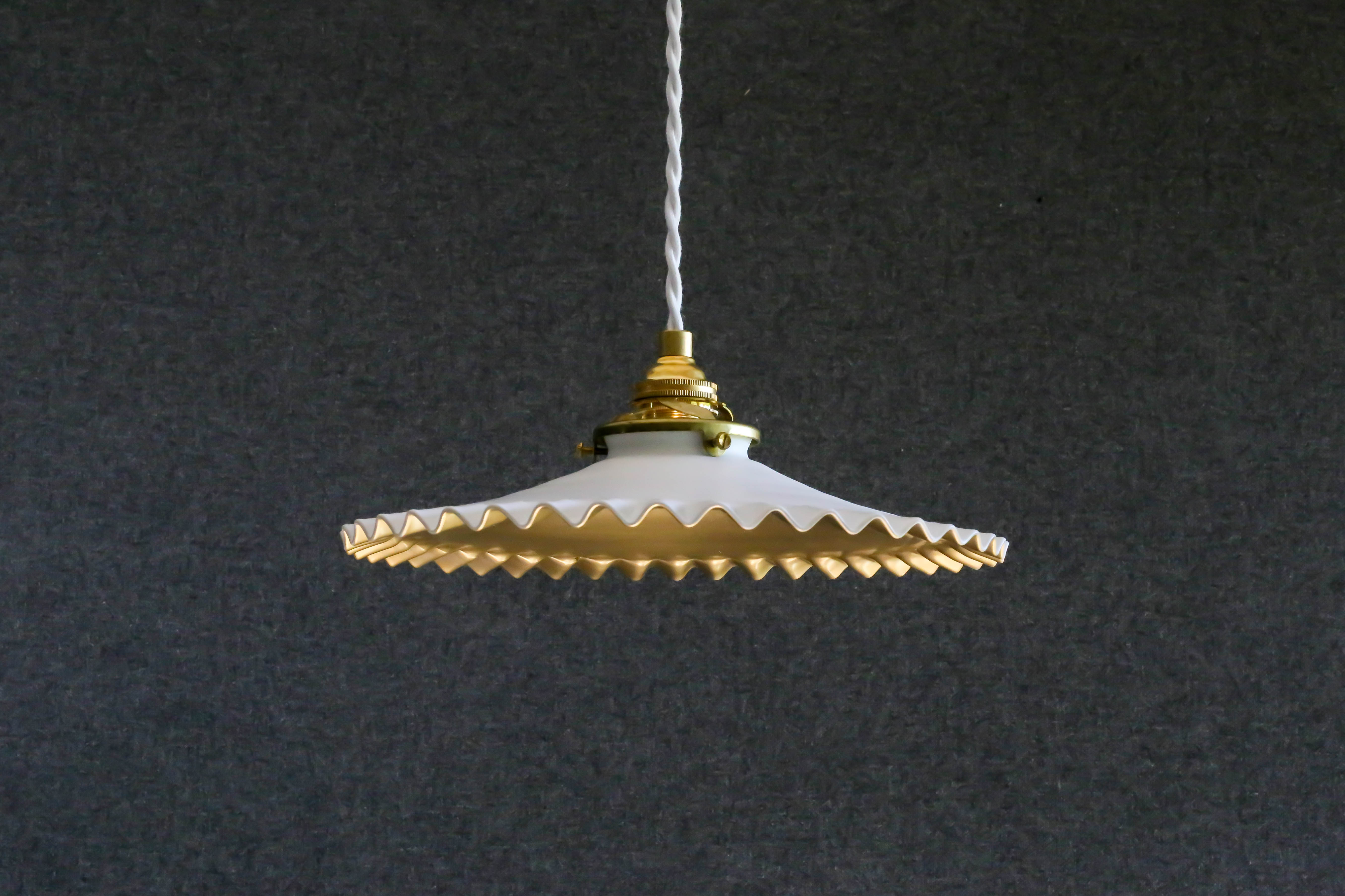 Old opaline pendant lamp painted white and gold - new cable and socket
