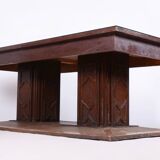 Restored Art Deco Dining Table, Oak, Copper Plating, Glass, Czech, 1930s