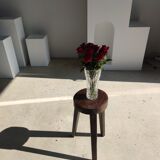 High tripod stool in brown solid wood