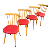 (Lot) 4 Chaises Baumann Pieds Compas Rouge Vintage