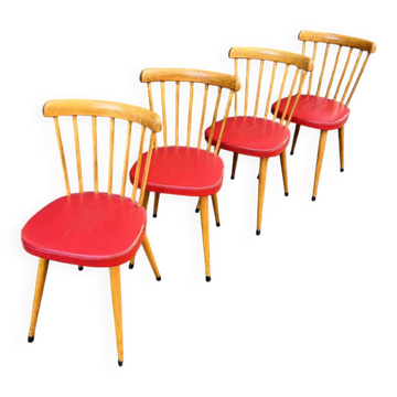 (Lot) 4 Baumann Chairs Compass Legs Vintage Red