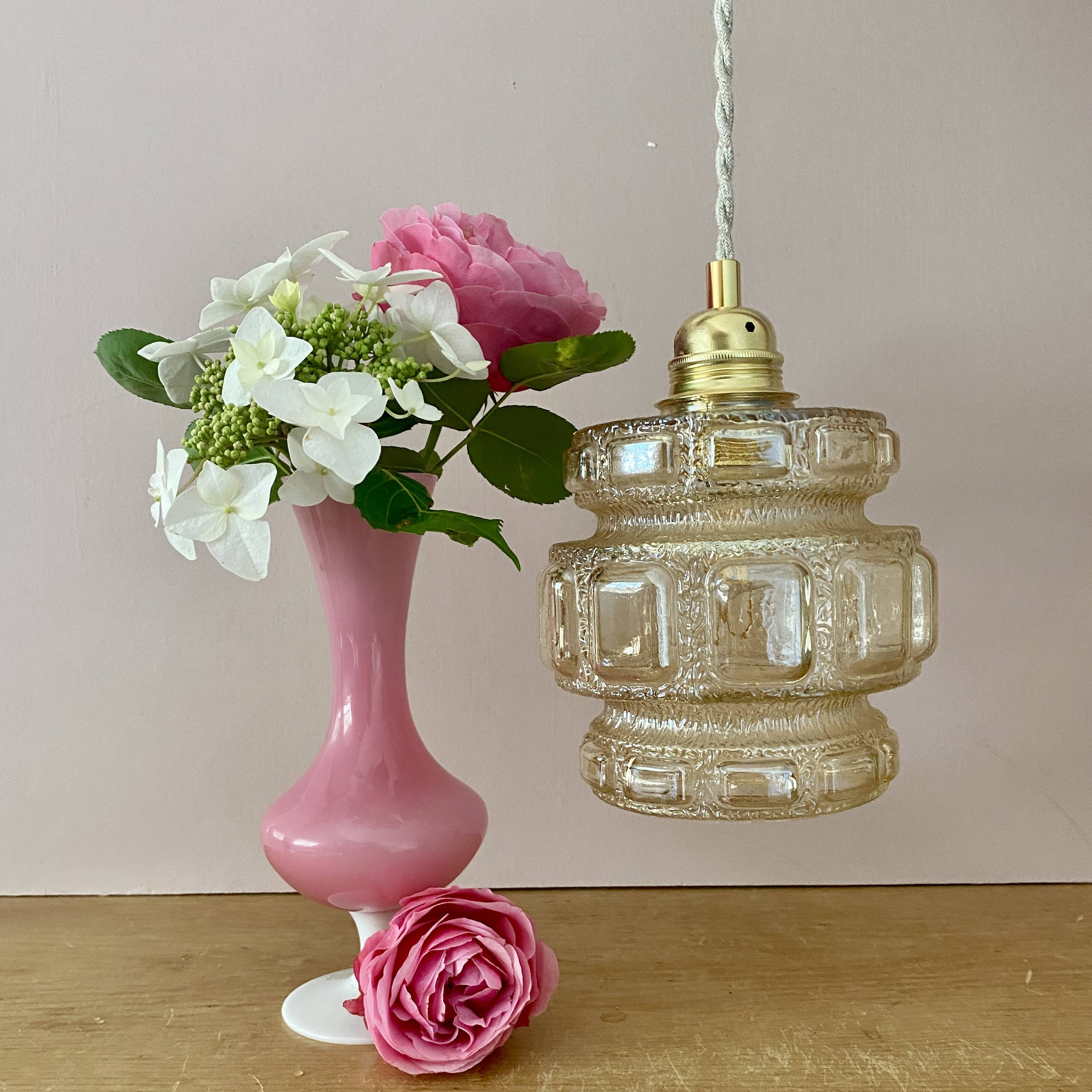 Vintage globe pendant light in amber glass