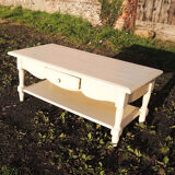 Ancienne Table Basse en Bois Peint Blanc