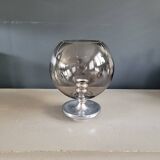 Outdoor glass candle holder in smoked glass and chrome