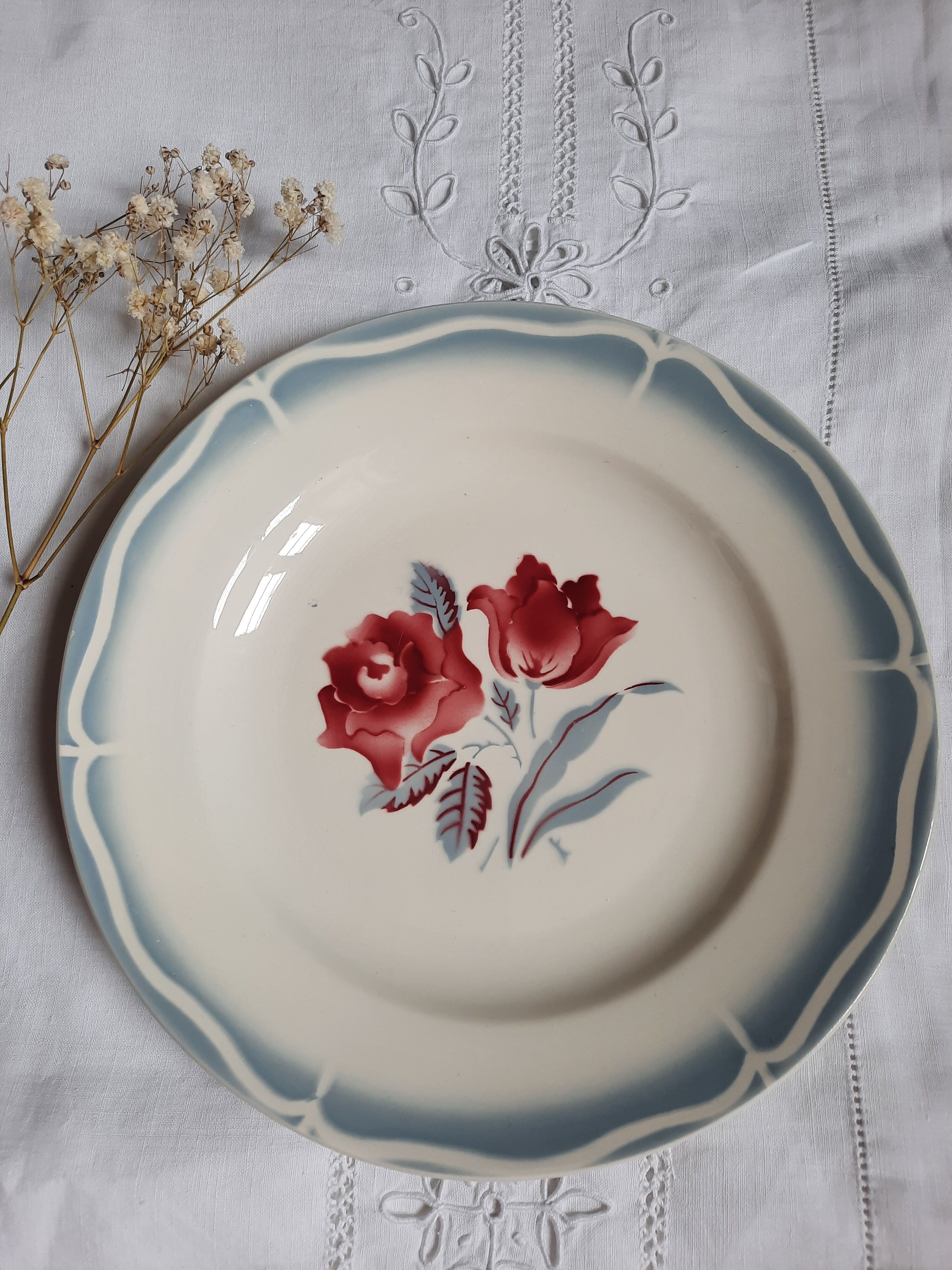 Old flat plates mismatched in earthenware