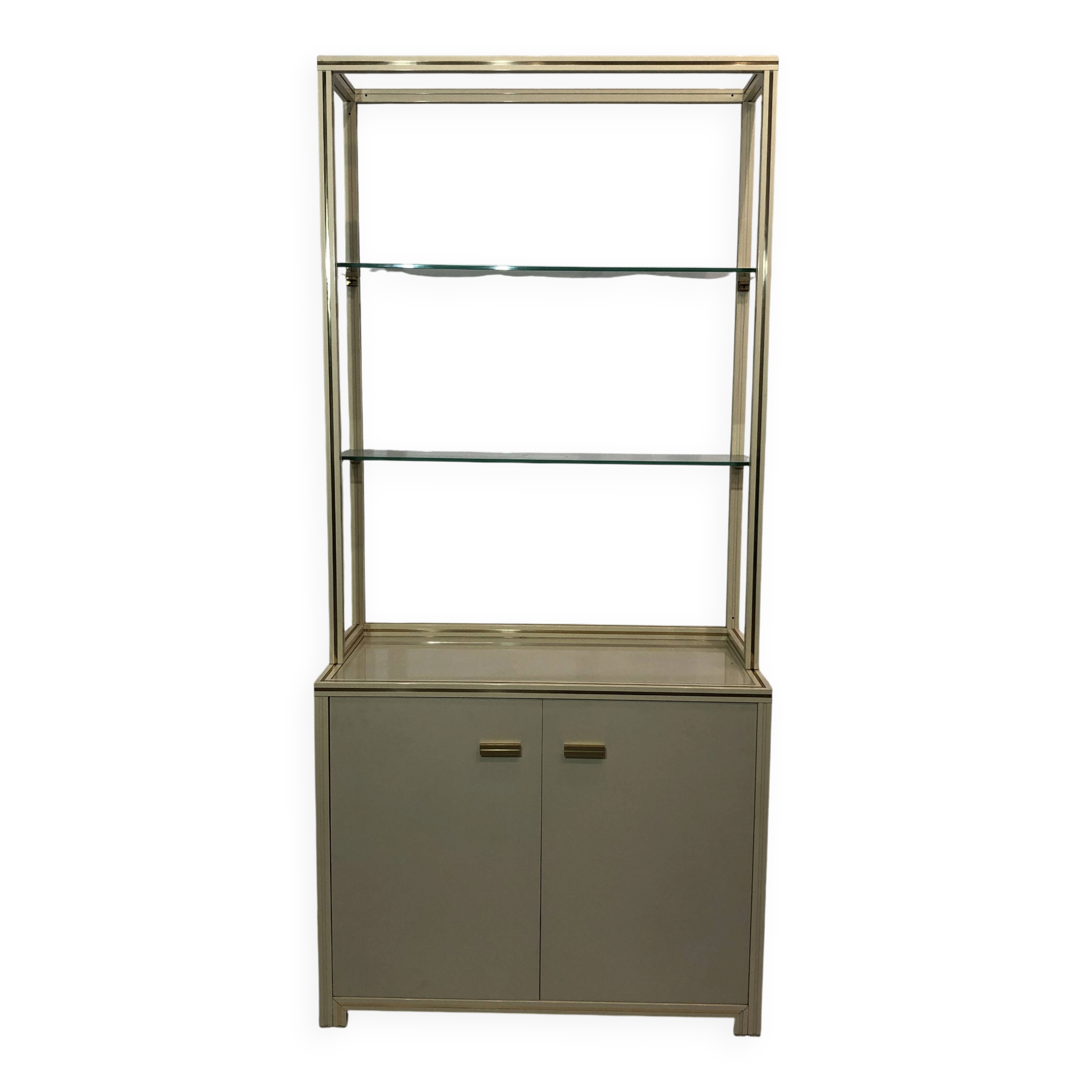 1970s Pierre Vandel Display Cabinet Shelving Cream and Brass
