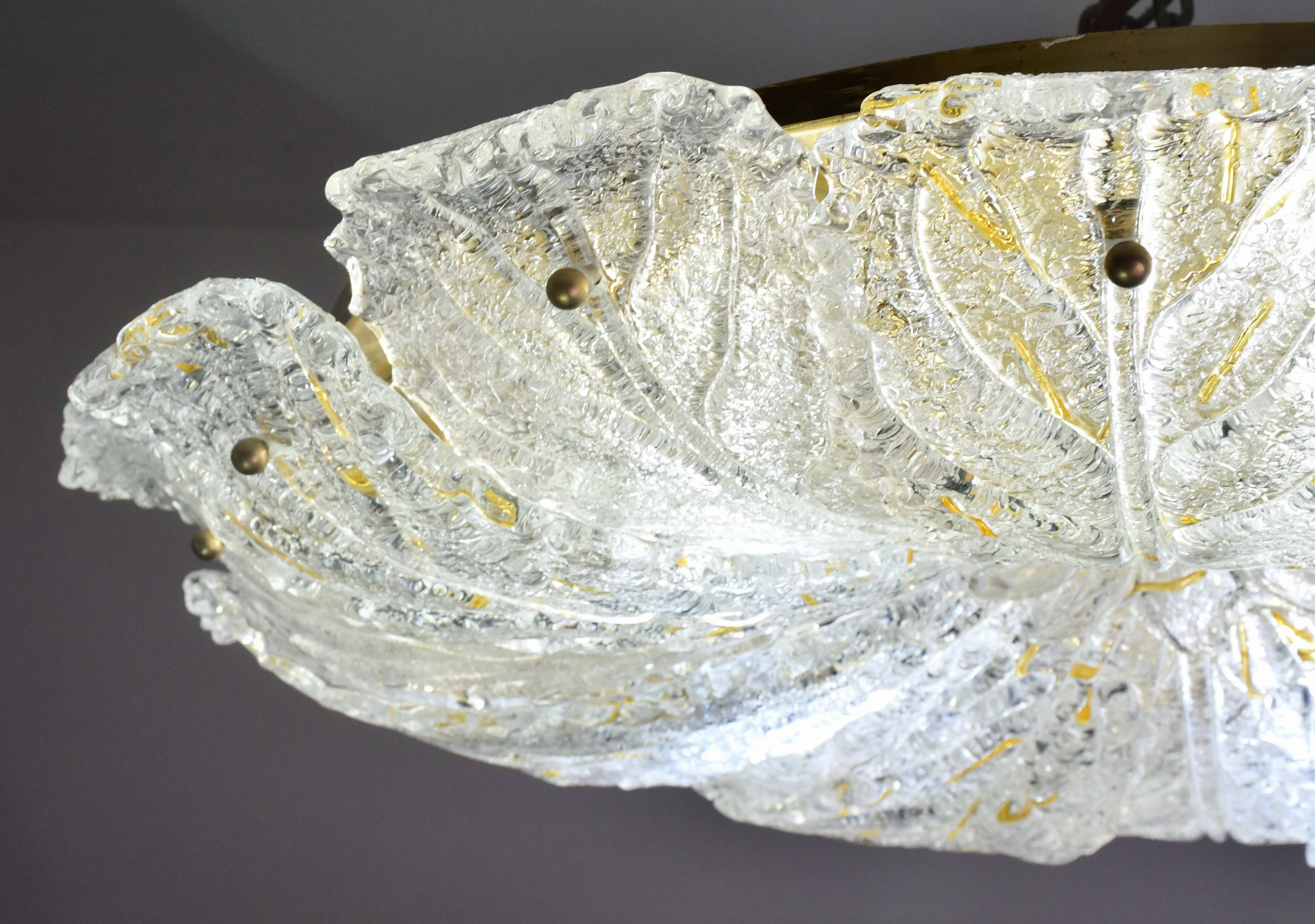 Splendid large size Italian Murano glass yellow and transparent ceiling light