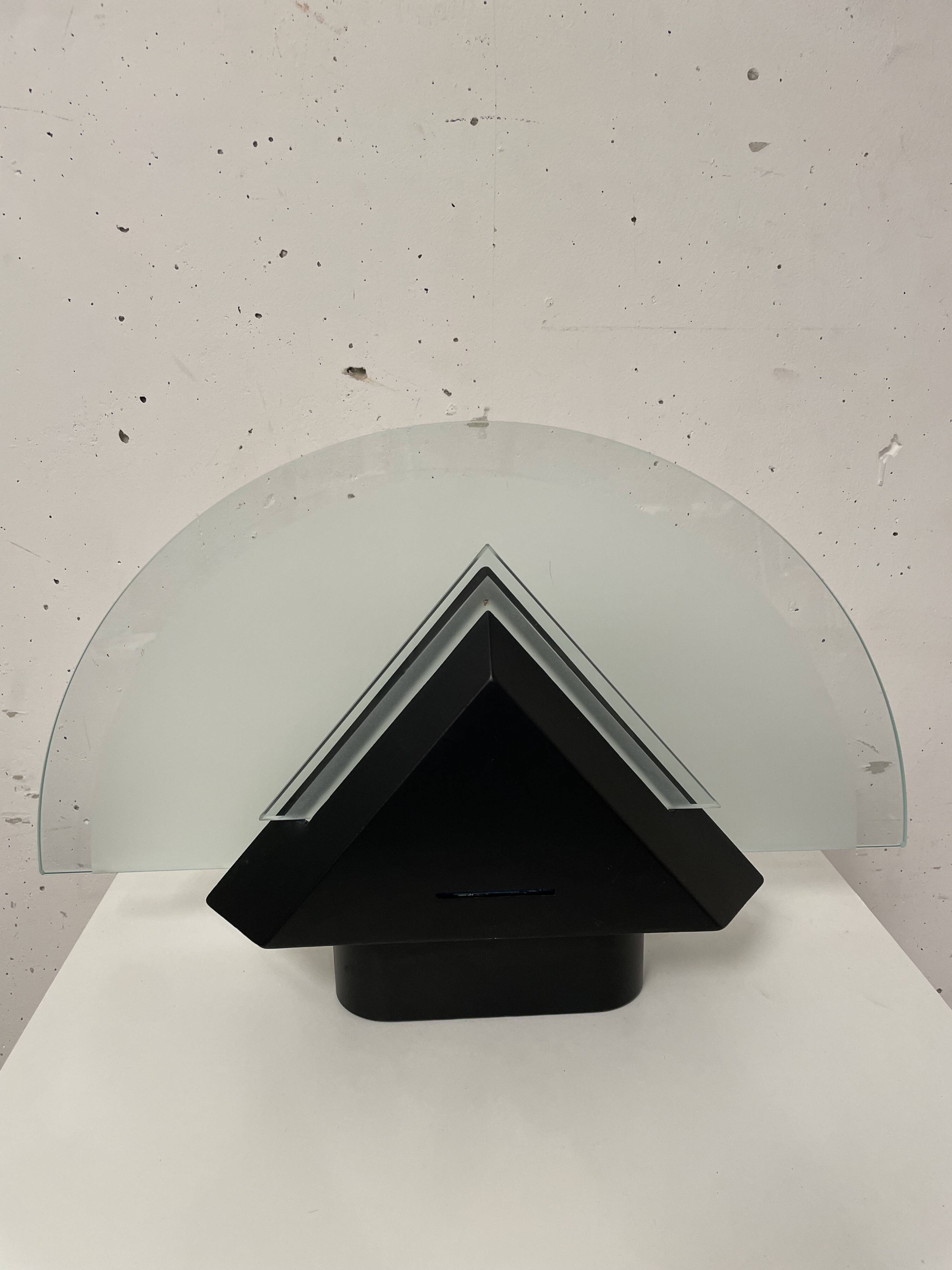 Postmodern geometric glass and metal lamp, large model, 1980