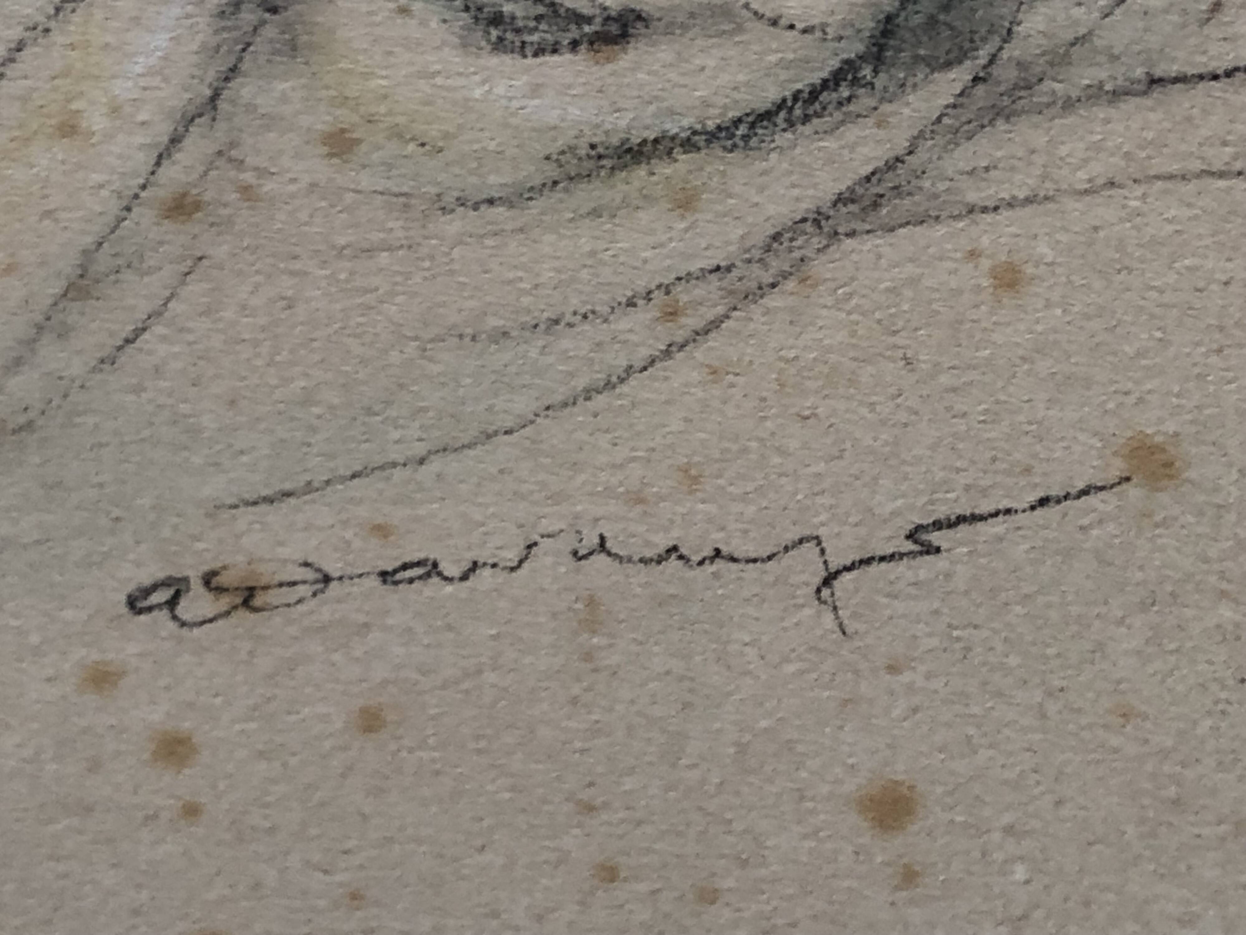 Pencil and pastel drawing xix paper: naked woman lying on a sheet, signed adam (hugo?), fine arts