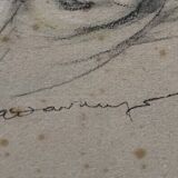 Pencil and pastel drawing xix paper: naked woman lying on a sheet, signed adam (hugo?), fine arts