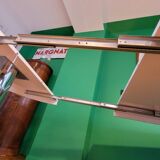 Ligne Roset table in glossy white lacquer, chrome legs, 2 extensions.