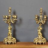 Pair of Gilt Bronze Cherub Candlesticks, Late 19th Century